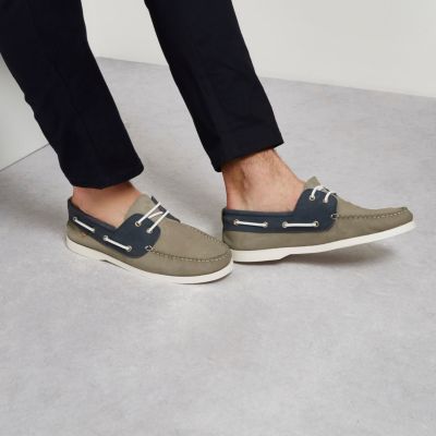 Grey and blue boat shoes